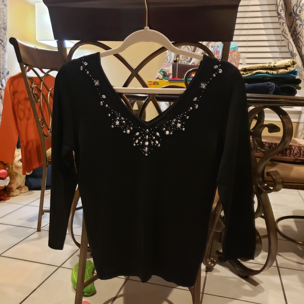 Carducci Black Sweater With Embellished Neckline